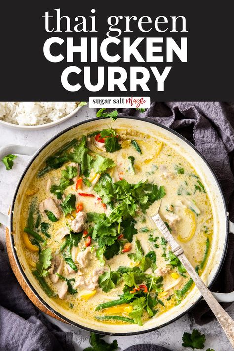 Quick and easy Thai green chicken curry is loaded with flavour and can be ready in 20 minutes! Tender chicken cooked in a spicy, fragrant coconut sauce this one pan dinner is a weeknight winner! Whole Chicken Curry, Thai Coconut Curry Recipes, Curry Dishes Thai, Green Curry Sauce Recipe, One Pot Chicken Curry, Cool Dinner Recipes, Thai Curry Recipes Chicken, Healthy Thai Curry Recipes, Thai Chicken Stew