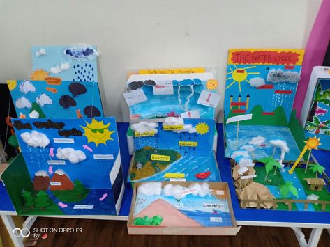 Diorama water cycle by KGII Hambali Water Cycle Diorama Project, Water Cycle Diorama, Water Cycle Process, Water Cycle Model, Water Cycle Project, Habitats Projects, School Science Projects, Social Studies Projects, Stem Projects For Kids