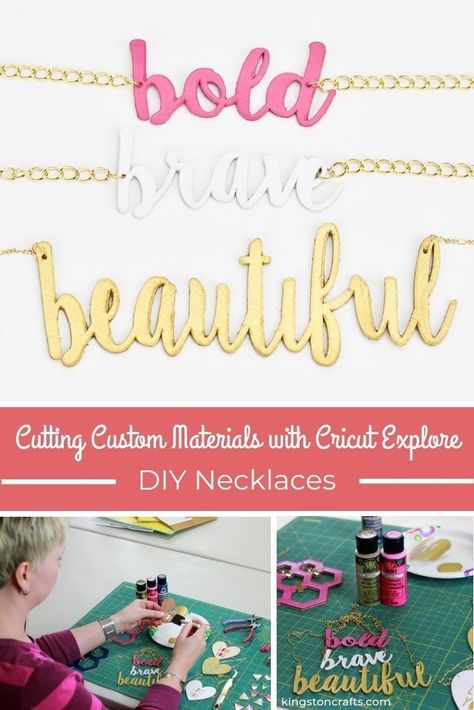 Learn how easy it is to turn any word into a custom necklace with the Cricut Explore and some scraps of leather, in less than 1 hour! Cricut Leather Jewelry, Jewelry With Cricut, Jewelry With Cricut Maker, Cricut Necklace, Jewelry Cricut Ideas, Circuit Jewelry, Cricut Necklace Ideas, Cricut Engraved Necklace, Faux Leather Necklace Cricut