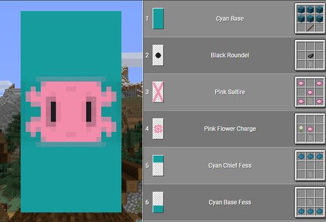 Pig Banner Minecraft, Axolotl Banner Minecraft, Banner Shop Minecraft, Minecraft Banner Ideas Step By Step, Mincraft Baners, Minecraft Flags Banners, Stendardi Minecraft, Cute Minecraft Banner Designs, Cute Banner Designs Minecraft