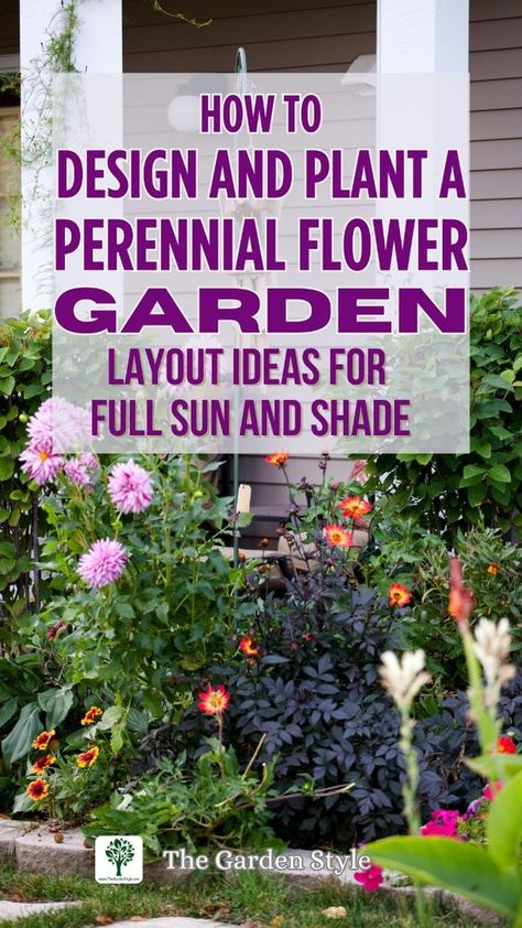 Discover layout ideas and plans for designing and planting a beautiful perennial flower garden. Visit TheGardenStyle.com to learn more. Small Flower Garden Layout, Small Backyard Flower Garden Ideas, Flower Garden Plans Layout, Perennial Ornamental Grasses, Perineal Flowers, Flower Garden Layout Ideas, Garden Layout Ideas Design, Flower Bed Designs Layout, Perennial Garden Ideas