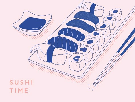 Packaging on Behance Sushi Illustration Graphics, Sushi Graphic Design, Sushi Branding, Sushi Illustration, Time Illustration, Japanese Food Illustration, Sushi Design, Japan Illustration, Japanese Poster Design