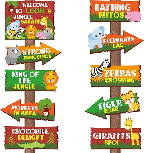 Kids Birthday Decorations, Safari Theme Birthday Party, Safari Baby Shower Decorations, Safari Party Decorations, Animal Signs, Jungle Theme Birthday Party, Welcome Signage, Jungle Thema, Jungle Decorations