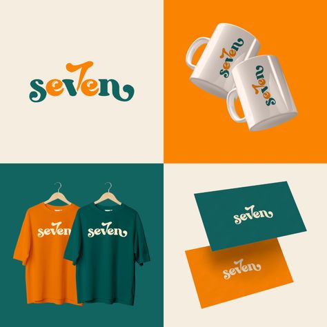 A very unique retro style Logotype design & Brand Identity design for the brand 7SEVEN. Brand Identity Design Layout, Merch Branding, Diary Cover Design, Brand Merch, Food Logo Design Inspiration, Branding Concept, Business Branding Design, 7 Logo, Instagram Branding Design