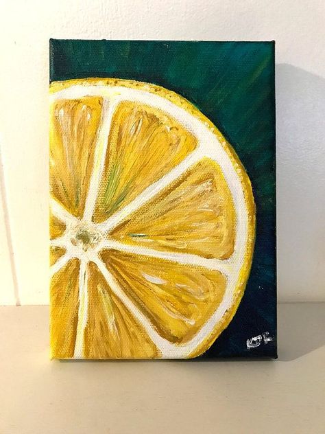 College Canvas, Painting Night, Painting Parties, Lemon Painting, Lemon Art, Interior Paintings, Cute Canvas Paintings, Oil Pastel Art, Lemon Decor