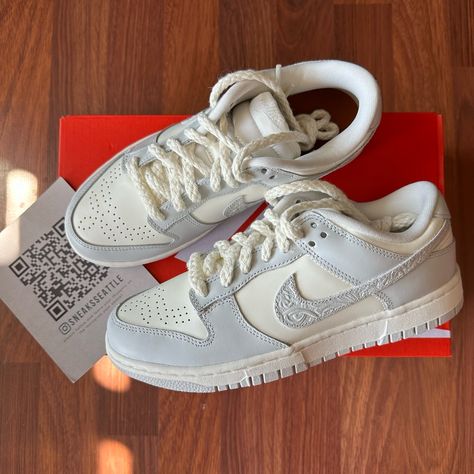 Product Info Shoe: Nike Dunk Low Needlework Sail Aura (Women's) Size: 6.5 Men/8 Women Color: Sail/Neutral Grey Sku: Fj4553-133 100% Authentic New Shoes Including Original Everything Shipping - Shipping Is Free & Fast! This Item Is Shipped Through Usps Priority Mail. - Orders Are Shipped Within 1-2 Business Days After Payment. - Please Confirm Your Address And That The Size Of The Item You Chose Is Correct. I Cannot Change The Address After Purchase And I Am Not Liable For Any Items That Do Not F Nike Needlework, Needlework Dunks, Nike Dunk Low Needlework, Dunk Low Needlework, Nike Dunk Low Paisley, Womens Nike Dunks, Dunk Low Paisley, Nike Dunks Women, Nike Womens Shoes