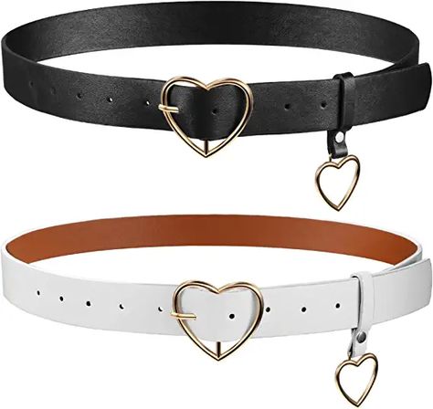 SATINIOR Heart-Shaped Belt 2 Pieces PU Leather Cute Belt Metal Buckle Belts for Women Soft Black Alt Belt for Girls Dress Jeans (Medium), Black, White at Amazon Women’s Clothing store Alt Belt, Leather Belts For Women, Black Alt, Cute Belt, Girls Belts, Dress Jeans, Branded Belts, Metal Belt, Metal Heart