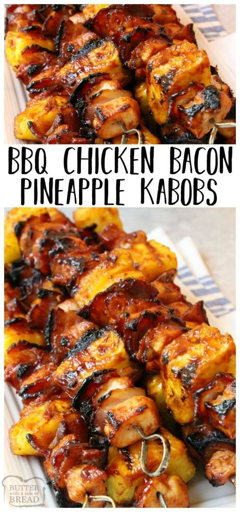 Bacon Pineapple, Grilled Chicken Dinner, Barbecue Dinner, Pineapple Kabobs, Chicken Kabob Recipes, Grilled Bbq Chicken, Chicken Bbq, Truck Business, Easy Grilled Chicken