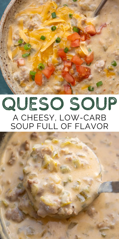 This deliciously creamy Queso Soup is the ultimate comfort food game changer! It's the perfect keto soup to warm you up on a cold weeknight. This low-carb comfort food is the perfect winter recipe! Queso Soup, The Best Queso, Best Queso, Low Carb Soups, Low Carb Soup Recipes, Keto Soups, Food Game, Soup Easy, Best Soup Recipes