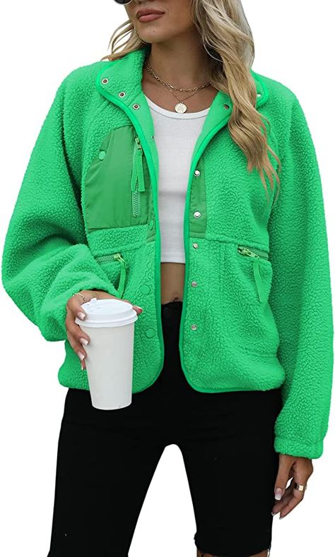 GREEN IS EVERYTHING - a great priced jacket with the best color options if you do not want to splurge on the free people one Womens Sherpa Jacket, Short Coats, Outfits Athletic, Womens Sherpa, Fleece Cardigan, Fleece Jacket Womens, Pleated Tennis Skirt, Outwear Coat, Sherpa Pullover