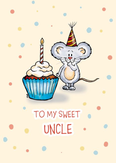 Sweet Uncle - Cute Birthday Card with little mouse and cupcake card Birthday Cards Design, Birthday Wishes For Uncle, My Sweet Sister, Creative Birthday Cards, Cupcake Card, Cute Birthday Card, Purple Onion, Business Card Design Inspiration, Business Card Design Creative