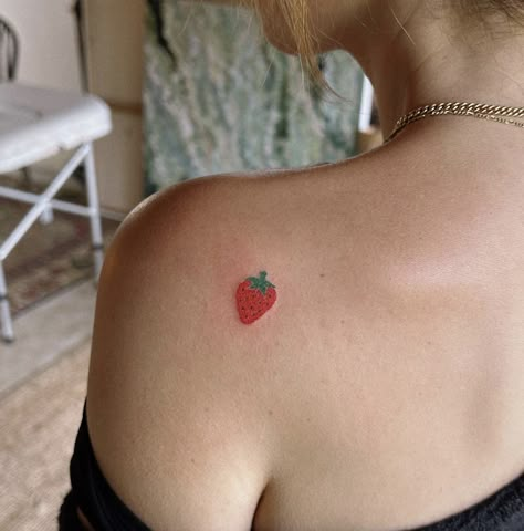 Cute Strawberry Tattoo, Strawberry Tattoos, Strawberry Tattoo, Red Dragon Tattoo, Lavender Tattoo, Anklet Tattoos, Infinity Tattoos, Cute Little Tattoos, Dainty Tattoos