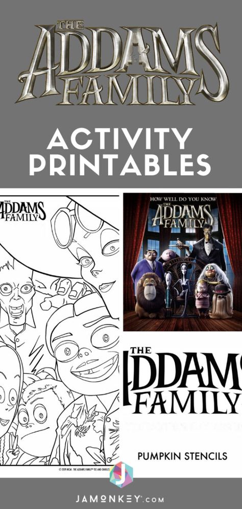 Adams Family Bday Party, Addams Family Free Printables, Addams Family Printables, Addams Family Theme Party Games, Adams Family Coloring Pages, Wednesday Addams Activities, Addams Family Party Games, Diy Addams Family Decor, Addams Family Party Decorations