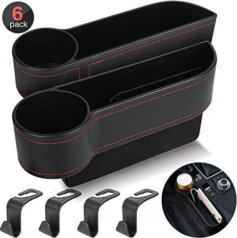 2 Set Car Seat Gap Organizer, Car Gap Filler Storage Boxes for Front Seat Console Side Pocket Bags with Cup Holder 4 Hooks, Coins Organizer Automotive Trays Box for Key Cards Wallets, PU Leather Black Car Storage Box, Jeep Wrangler Accessories, Car Seat Organizer, Wrangler Accessories, Packing Car, Leather Car Seats, Car Interior Decor, Car Gadgets, Car Storage