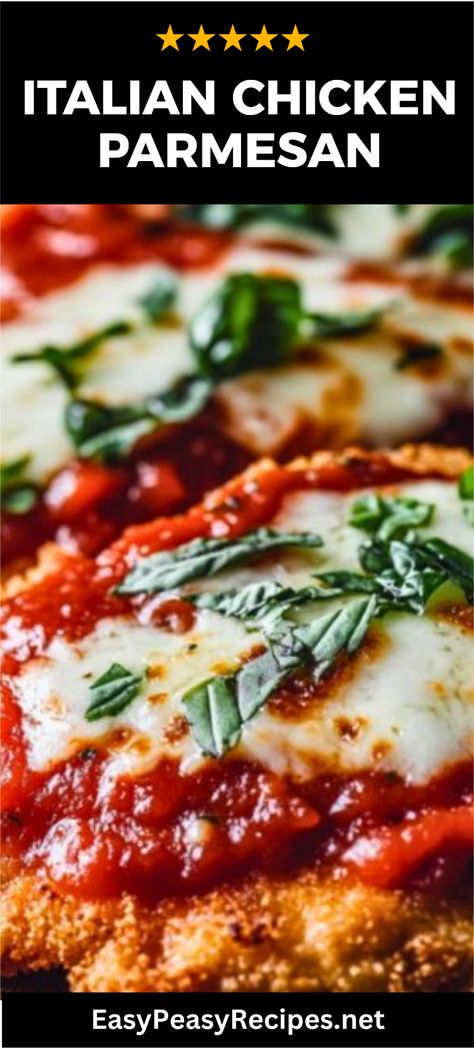 Looking for a delicious dinner idea that everyone will love? Try this easy Italian Chicken Parmesan recipe! With crispy breaded chicken, rich marinara sauce, and gooey cheese, this dish is sure to impress your family and friends. Perfect for a quick weeknight meal or a weekend dinner party, it's simple to make while still being incredibly flavorful! Create a restaurant-quality experience in your kitchen and enjoy at home. Serve it over pasta to make it a complete meal that's absolutely unforgettable. Chicken Parmesan Marinara Recipe, Chicken And Marinara Recipes, Italian Chicken Parmesan Recipe, Italian Chicken Parmesan, Easy Italian Chicken, Crispy Chicken Parmesan, Crispy Breaded Chicken, Chicken Parmesan Recipe Easy, Chicken Marinara