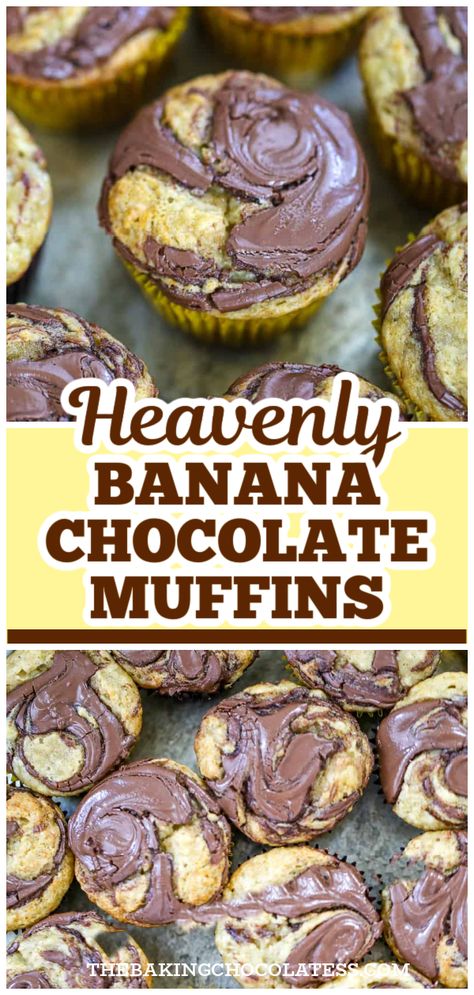 Indulge in the flavorful combination of bananas and Nutella with these heavenly Banana Nutella Swirl Muffins! These mouthwatering muffins are your ticket to a delicious and stress-free baking experience. With a gluten-free option available, there's no reason NOT to try these out today! Your taste buds will thank you. Homemade Banana Muffins, Moist Chocolate Chip Muffins, Swirl Muffins, Homemade Nutella Recipes, Nutella Muffin, Muffins With Chocolate, Banana And Chocolate, Nutella Muffins, Easy Donut Recipe