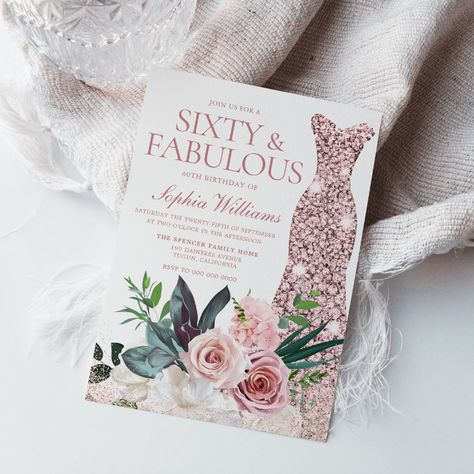 50th Birthday Invitation, 60th Birthday Party Invitations, Floral Birthday Invitations, 50th Birthday Party Invitations, Rose Gold Dress, 60th Birthday Invitations, 50th Birthday Invitations, Adult Birthday Invitations, Invitation Floral