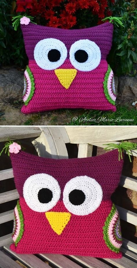 Owl Pillow Pattern, Crochet Owl Pillows, Crocheted Pillows, Crochet Cushion Covers, Owl Pillows, Cushion Crochet, Crochet Pillow Patterns Free, Crochet Cushion Pattern, Owl Cushion