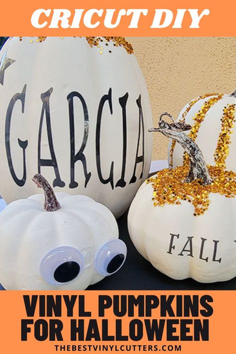 Diy Halloween Pumpkins, Adhesive Vinyl Projects, Beginner Cricut, Pumpkins For Halloween, Halloween Pumpkin Diy, Pumpkin Uses, Trick Or Treaters, Cricut Halloween, Diy Vinyl