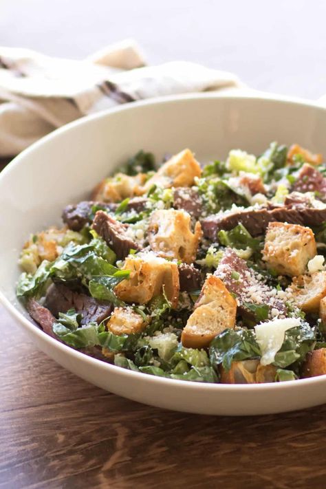 Steak Ceasar Salad Recipe, Steak Caesar Salad Recipe, Steak Caesar Salad, Steak Ceasar Salad, Salad Recipes Dinner, Friendsgiving 2023, Creamy Caesar Salad, Dressing Salad Recipes, Homemade Ciabatta