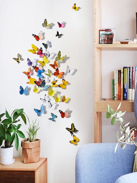 3D Butterfly Wall Sticker 2sheets | SHEIN 3d Butterfly Wall Art, Home Stickers, Butterfly Wall Decals, 3d Butterfly Wall Stickers, Stickers Art, Metal Tree Wall Art, Butterfly Wall Decor, 3d Butterfly, Butterfly Wall Stickers