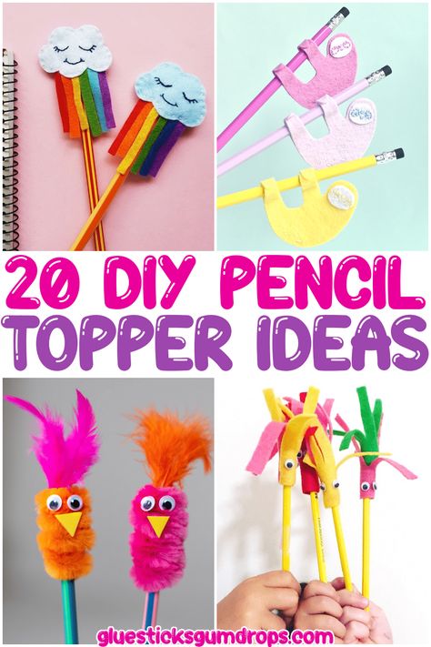 It's time for school and these pencils need a little love. We've rounded up 20 of our favorite DIY Pencil Toppers that will add some personality into your day! Whether you're looking for something colorful or silly, we have the perfect project for every type of kid. Get ready to make your pencil set POP with this collection of easy crafts! These are great ideas for back-to-school gifts too! Pencil Toppers Diy, Back To School Crafts For Kids, Pencil Topper Crafts, Market Day Ideas, Diy Crafts For School, Pen Toppers, Pencil Crafts, Kids Market, Diy Pencil