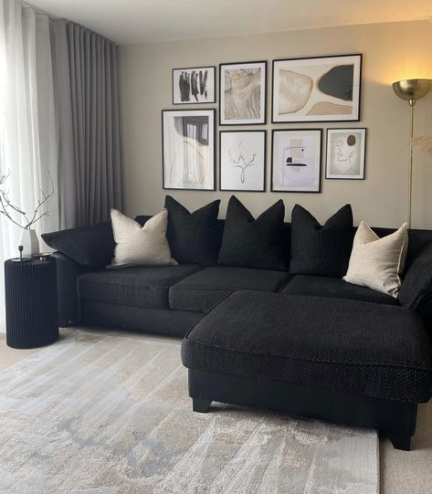 29 Black Sofa Living Room Ideas to Revamp Your Space | Comfy and Chic - placeideal.com Black Living Room Color Scheme, Luxury Living Room Black, Black Living Room Ceiling, Cozy Living Room Black, Black Living Room Walls, Living Room Ideas Black, Living Room Design Black, Room Ideas Black, Black Living Room Ideas