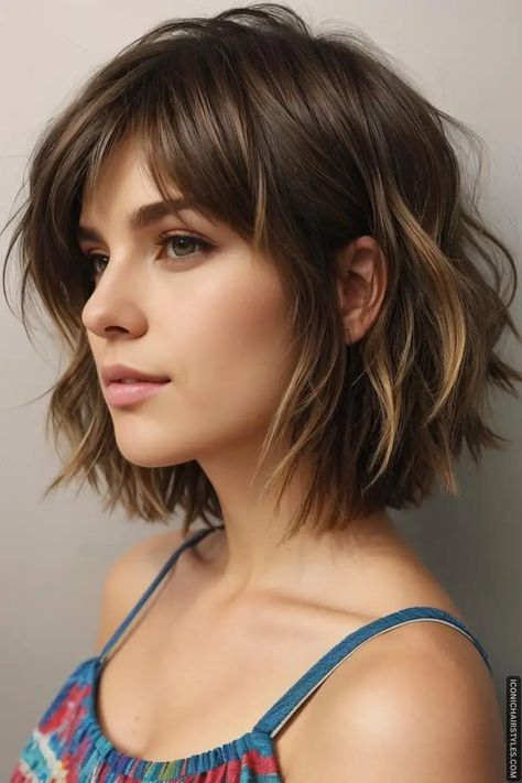 medium length layered haircuts Medium Hair Bob With Bangs, Short Hair Styles And Color Ideas, Short A Line Haircut With Bangs, Women Short Hair Color Ideas, Medium Bob Long Bangs, Medium Length Haircut Layers Wavy, Short Haircut Women Thick Hair, Face Frame Layers Short Hair, Bob Hairstyles With Bangs Over 50