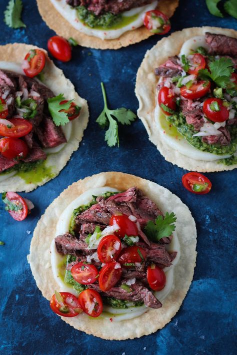 PaleOMG Chimichurri Steak Tostadas Steak Tostadas, Chimichurri Steak, Paleo Protein Powder, Cave Woman, Liquid Food, Paleo Foods, Steamed Cauliflower, Paleo Diet Plan, Lamb Dishes