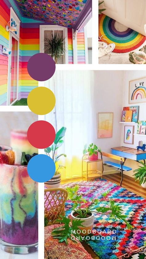 Lgbtq Color Palette, Rainbow Moodboard Aesthetic, Rainbow Moodboard, Family Moodboard, Moody Rainbow, Rainbow Colour Palette, Pride Decor, Stim Board, Mood Board Interior