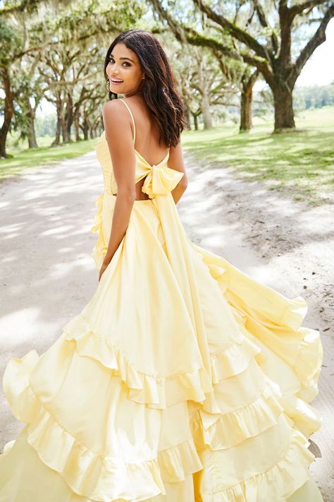 Sherri Hill - 52834 Crisscross Bodice Ruffled High Low Gown Yellow Prom Dresses, Prom Glam, Yellow Prom, Ruffle Prom Dress, High Low Gown, Sherri Hill Prom, Yellow Dresses, Prom Dresses Yellow, Sherri Hill Prom Dresses