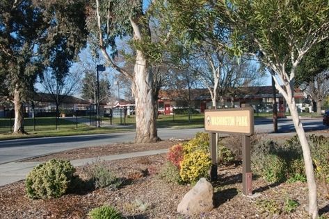 Washington Park in Sunnyvale, California - Kid-friendly Attractions | Trekaroo Sunnyvale California, Toddler Play Area, Fake Rock, Washington Park, Civic Center, Kids Running, Toddler Play, Kids Play Area, Play Area