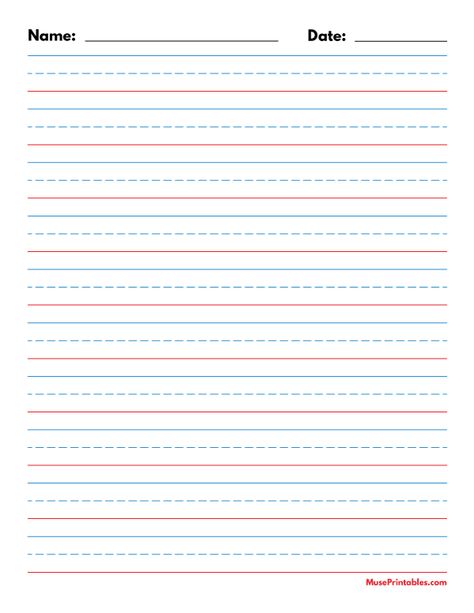 Printable Blue and Red Name and Date Handwriting Paper (5/8-inch Portrait) for Letter Paper. Free download at https://museprintables.com/download/paper/blue-and-red-name-and-date-handwriting-paper-5-8-inch-portrait-letter/ Writing Names Preschool Free Printable, Printable Handwriting Paper, Lined Paper Printable Free, Blue Red Blue Lines For Writing, Lined Writing Papers Free Printable, Handwriting Paper Printable, Handwriting Paper Template, Lined Handwriting Paper, Handwriting Paper Kindergarten