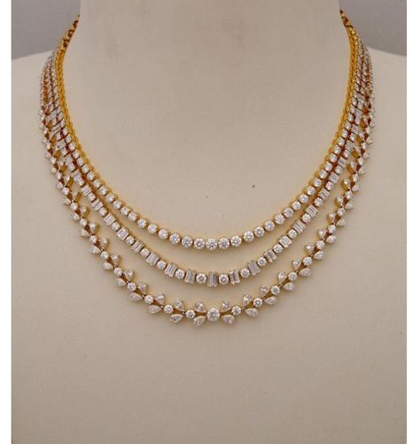 Simple three layer diamond necklace Three Layer Necklace Gold Indian, Layered Diamond Necklace Indian, Layer Diamond Necklace, Diamond Necklace Indian, Indian Diamond Jewellery, Bridal Diamond Necklace, Neck Pieces Jewelry, Choker Necklace Designs, Antique Gold Jewelry Indian