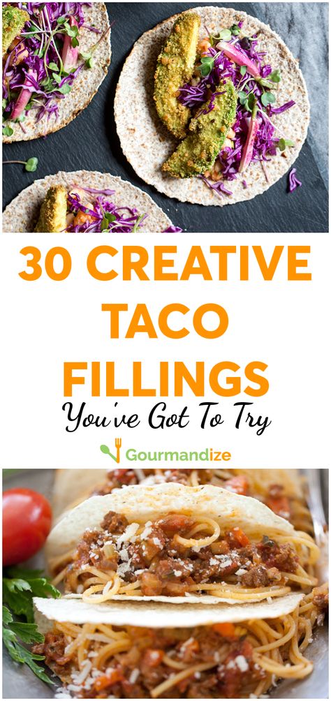 Crazy Taco Ideas, Different Kinds Of Tacos, Creative Taco Ideas, Unique Taco Ideas, Taco Filling, Unique Tacos, Taco Fillings Ideas, Different Taco Ideas, Unique Taco Recipes