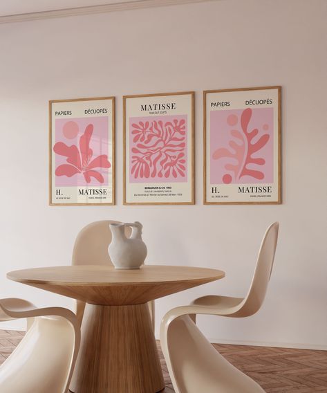 Matisse Wall Prints, Aesthetic Bedroom Pictures, Matisse Wall Art Prints, Matisse Poster Print, Set Of 3 Wall Art Bedroom, Set Of 3 Prints Wall Art, Poster Set Of 3, Pink Aesthetic Wall Art, Aesthetic Matisse