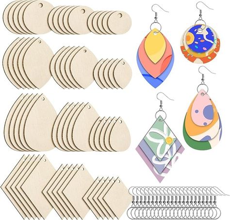 Amazon.com: wexpw 320 Pieces Unfinished Wooden Earrings Blank Wood for Earring Pieces 4 Shapes for Wooden Earring with 100 Pieces Earring Hooks &100 Pieces Jump Rings Earring Accessories, Rough Wood, Wood Earring, Laser Cut Earrings, Wooden Earrings, Earring Hooks, Wood Earrings, Unfinished Wood, How To Make Earrings