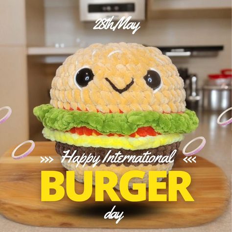 Happy International Burger Day! 🍔 What better way to celebrate than with a calorie-free, handmade crochet burger? This adorable amigurumi burger is perfect for all burger lovers out there. It's cute, cosy, and 100% guilt-free! Pattern by @hilalacrochet #internationalburgerday #crochetburger #amigurumi #handmade #crochetlove #burgerlovers #craftycorner #crochetersofinstagram Burger Crochet, Crochet Burger, Easy Cheese, Cheese Burger, Guilt Free, Be Perfect, Handmade Crochet, Free Pattern, Amigurumi