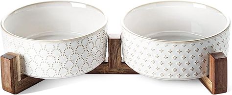 LE TAUCI Dog Bowls Ceramic, Dog Bowl Set with Acacia Wood Stand, 3 Cups Dog Food and Water Bowl for Small Medium Sized, Weighted Dog Dishes, Pet Bowls Bowls Ceramic, Dog Toy Basket, Ceramic Dog Bowl, Dog Food Bowls, Dog Essentials, Medium Sized Dogs, Dog Bowl, Dog Feeding, Water Bowl