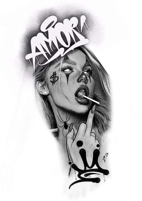 Gangster Girl Tattoo Design, Chicano Tattoo Stencil, Chicano Tattoos Gangsters, Finger Tattoos Words, Gangster Drawings, Chicanas Tattoo, Vegas Tattoo, Egyptian Tattoo Sleeve, Cool Tattoo Drawings