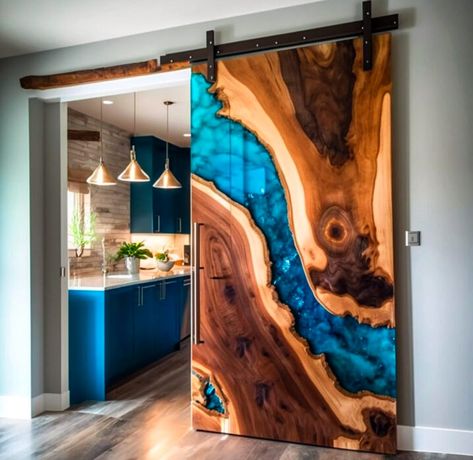 Seni Resin, Wooden Barn Doors, Storage Hallway, Colour Hallway, Wood Barn Door, Barn Door Designs, Upstairs Hallway, Inspire Me Home Decor, Resin Furniture