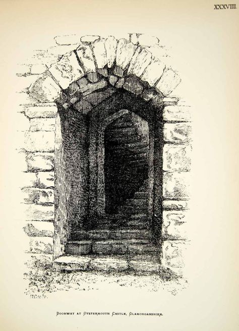 Doorway Drawing, Oystermouth Castle, Norman Architecture, Castle Illustration, Pencil Drawing Tutorials, Castle Art, Wales Uk, Desenho Tattoo, Drawing Supplies