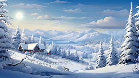 Paysage D'hiver De Noël | Premium Photo #Freepik #photo #illustration-hiver #ciel-neige #neige #paysage-noel Snow Landscape Painting, Winter Wallpaper, Nature Scenes, Landscape Paintings, Beautiful Places, Art