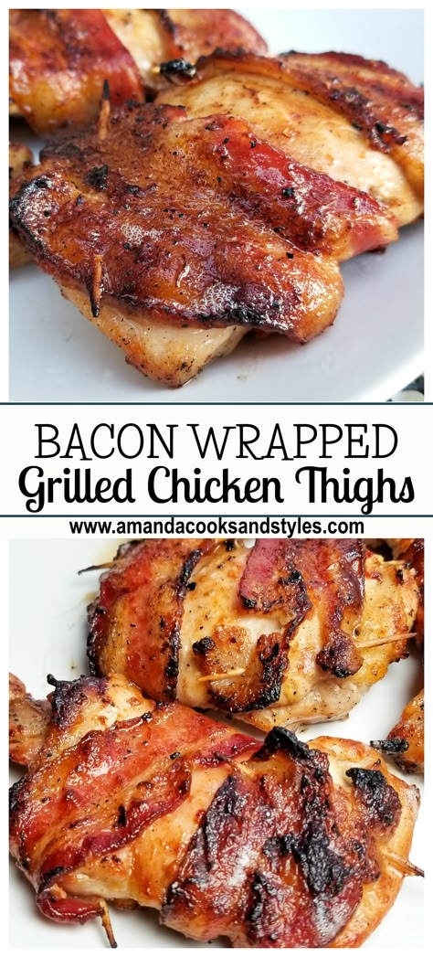 Bacon Wrapped Chicken Grilled, Bacon Wrapped Chicken Thighs, Seasoned Chicken Thighs, Bacon Wrapped Chicken Recipes, Grilled Chicken Wraps, Bacon Wrapped Chicken Breast, Grilled Bacon, Bacon On The Grill, Grilled Chicken Thighs