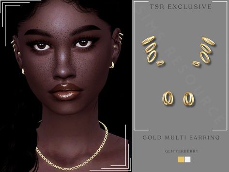 The Sims Resource - Gold Multi Earring Sims 4 Piercings Ears, Sims 4 Cc Jewelry Earrings, Sims 4 Cc Jewellery, Sims4 Cc Earrings, Sims Lips, Cc Jewelry, Cc Accessories, Sims 4 Piercings, Charm Bracelet Watch