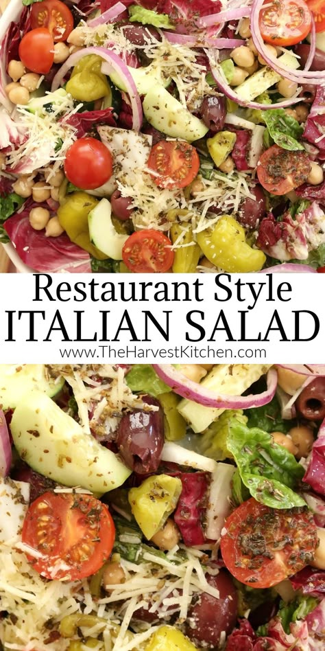 This Italian Chopped Salad rivals any restaurant Italian salad there is.  It's one of my favorite chopped salad recipes because it's loaded with a variety of healthy ingredients tossed in a delicious homemade Italian dressing that will have you coming back for seconds!  #italiansalad #choppedsalads #vegetariansalads #healthysaladrecipes Best Italian Chopped Salad Recipes, Italian Chopped Salad Recipes, Real Italian Recipes, Maggianos Chopped Salad, Everyday Salads, Chopped Italian Salad, Italian Vinaigrette, Amazing Salads, Restaurant Italian