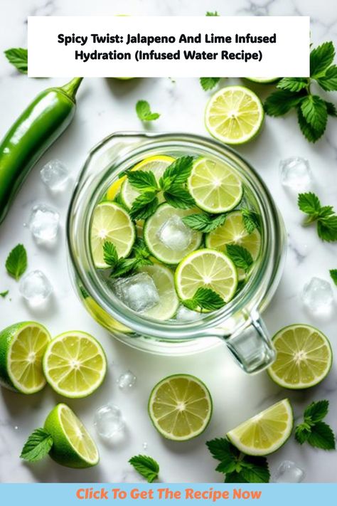 Spicy twist: jalapeño and lime infused hydration recipe adding a kick to your drink routine. Lime Infused Water, Infused Recipes, Spiced Cocktail, Mint Water, Infused Water Recipes, Chef Inspiration, Festive Drinks, Herbal Infusion, Infused Oils