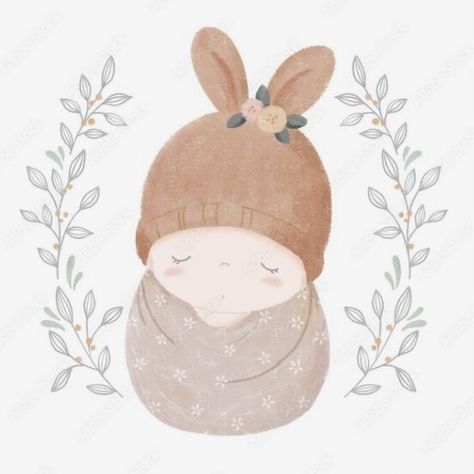 Baby Girl Painting Ideas, Baby Illustration Art Newborn, New Baby Illustration, Baby Bunny Drawing, Newborn Baby Drawing, Baby Illustration Art, Newborn Painting, Newborn Drawing, Cute Baby Illustration