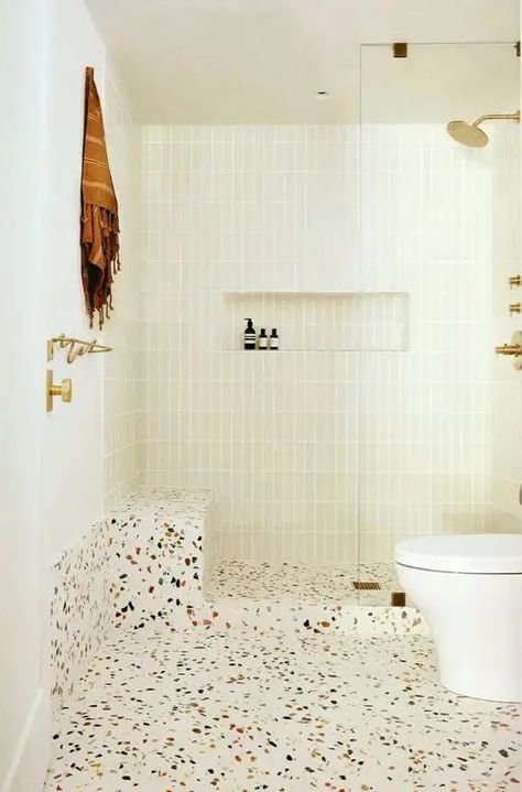 71 Edgy Terrazzo Bathroom Decor Ideas - Shelterness Fun Tile Bathroom, Terrazzo Bathroom Floor, Scandinavian Bathroom Design, Terrazzo Bathroom, Laundry Room Flooring, Bathroom Transformation, Primary Suite, Terrazzo Tile, Scandinavian Bathroom