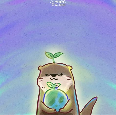 Aesthetic Earth Drawing, Happy Icon Aesthetic, Cute Earth Drawings, Earth Drawing Aesthetic, Save The Earth Drawing, Cute Otters Drawing, Otter Puns, Profile Cute, Otter Drawing